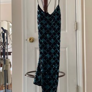 Black and teal sequined mini dress